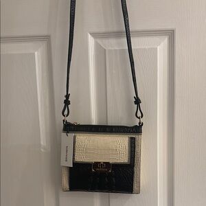 Brahmin Black and Cream Croc-Embossed Crossbody Bag